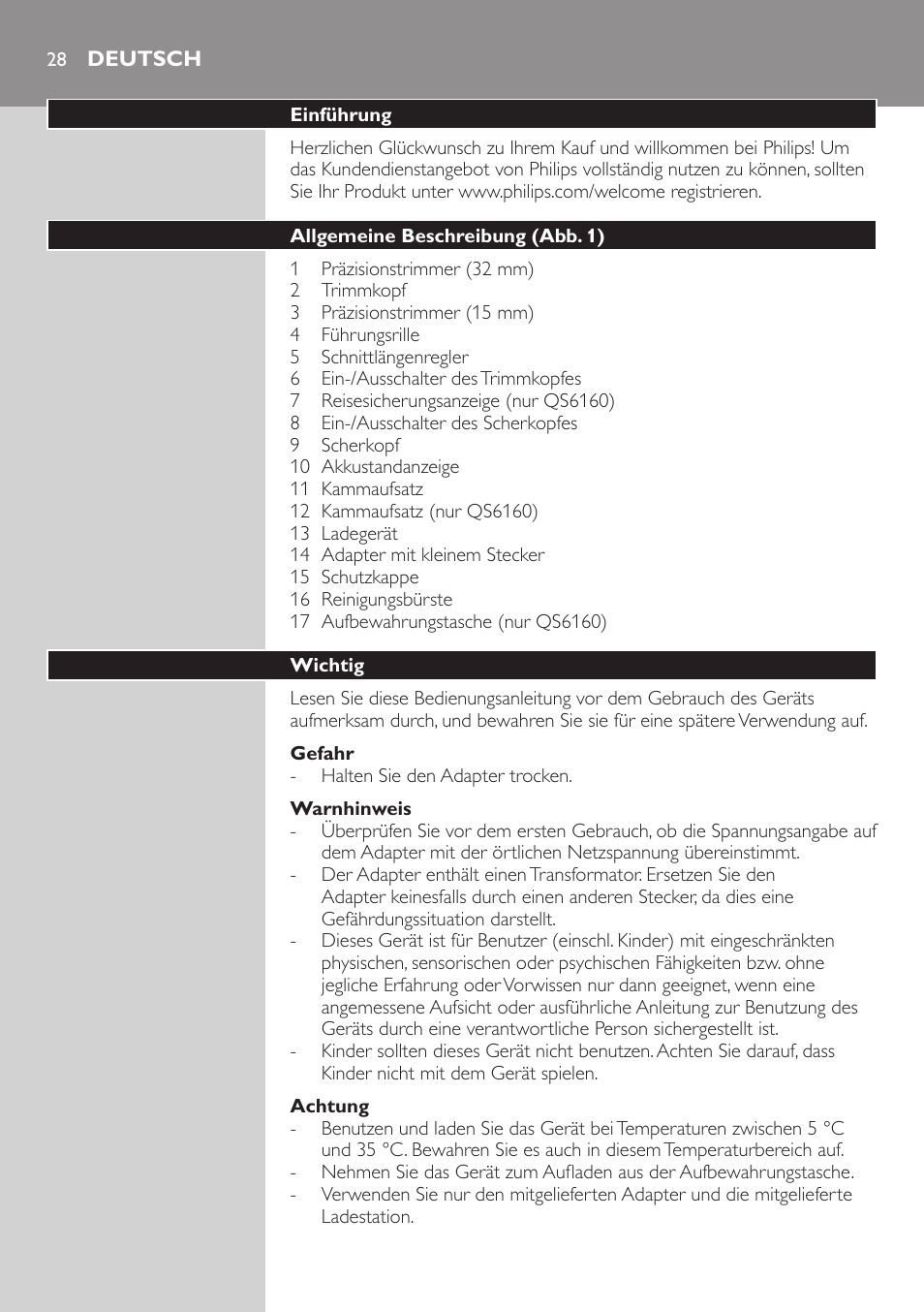 Deutsch, Deutsch 2 | Philips StyleShaver Perfilador y afeitadora resistente al agua User Manual | Page 28 / 158