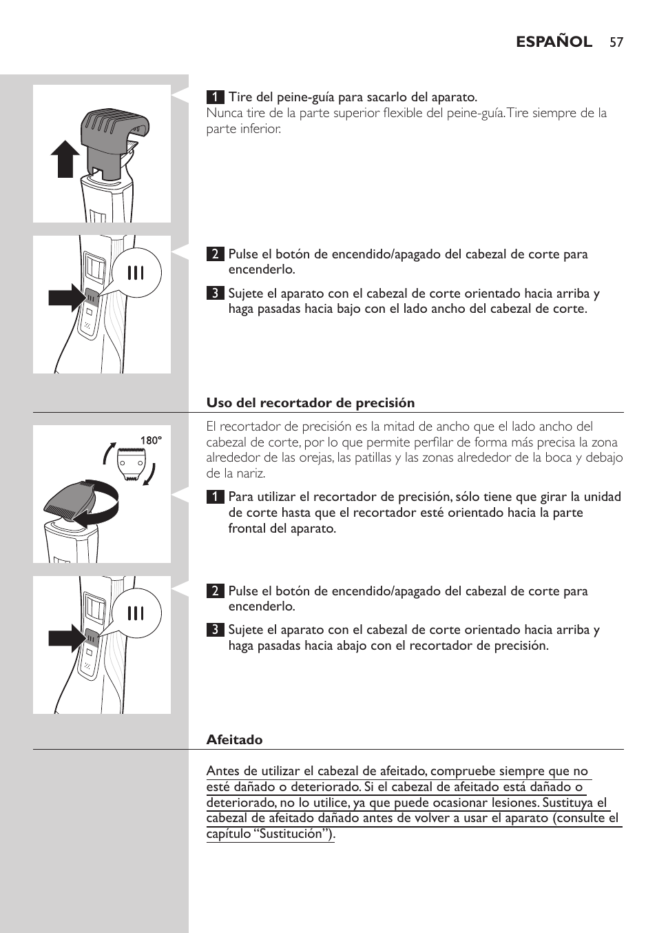Philips StyleShaver Perfilador y afeitadora resistente al agua User Manual | Page 57 / 158