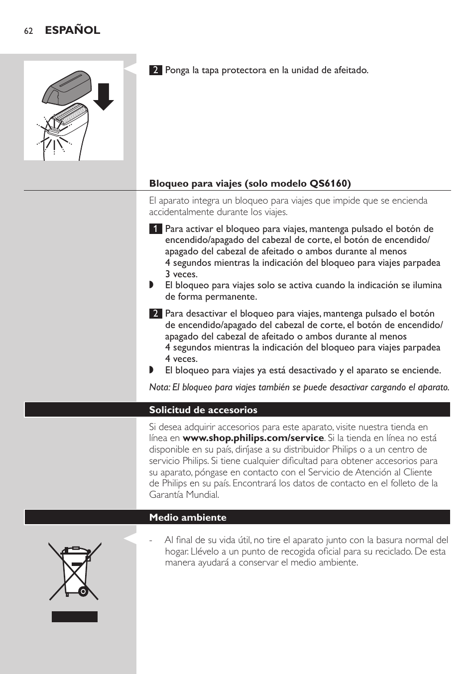 Philips StyleShaver Perfilador y afeitadora resistente al agua User Manual | Page 62 / 158