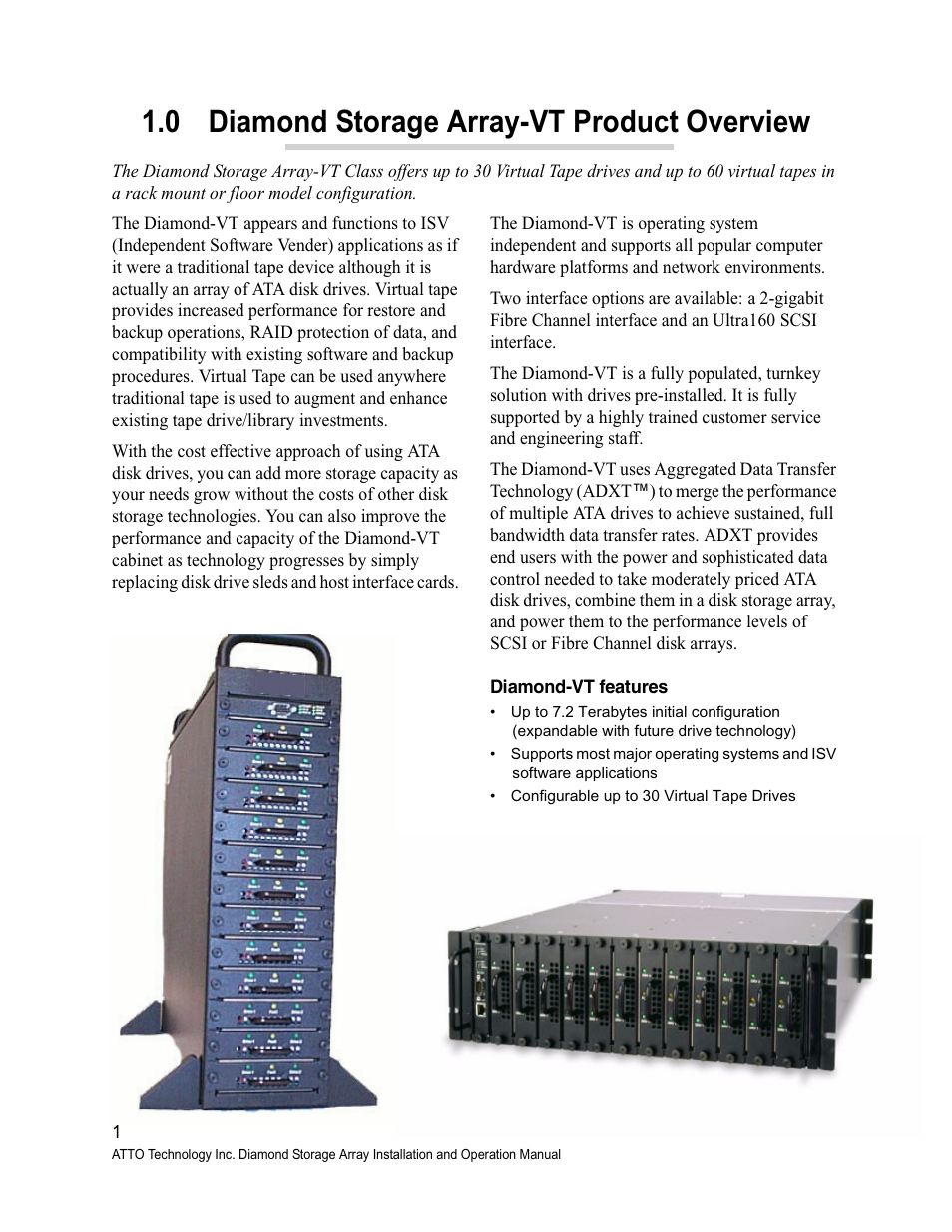 0 diamond storage array-vt product overview, Diamond-vt features | ATTO Technology Diamond Storage Array VT-Class User Manual | Page 12 / 96
