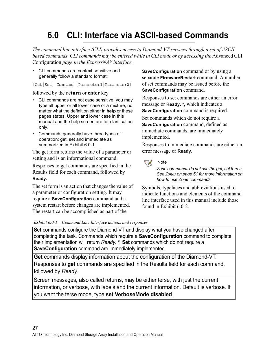 0 cli: interface via ascii-based commands | ATTO Technology Diamond Storage Array VT-Class User Manual | Page 38 / 96