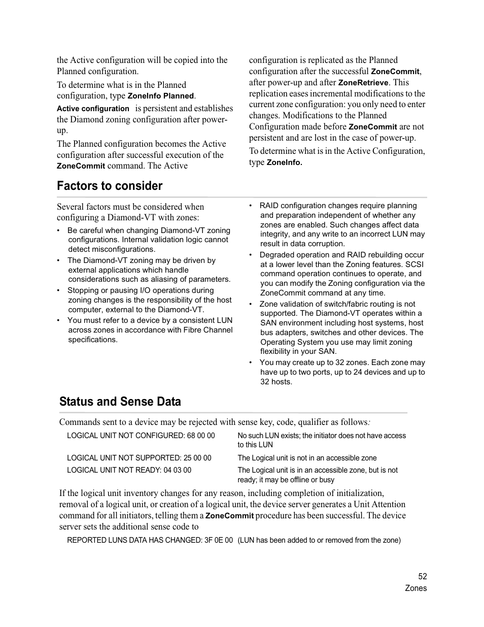 Factors to consider, Status and sense data, Factors to consider status and sense data | ATTO Technology Diamond Storage Array VT-Class User Manual | Page 63 / 96