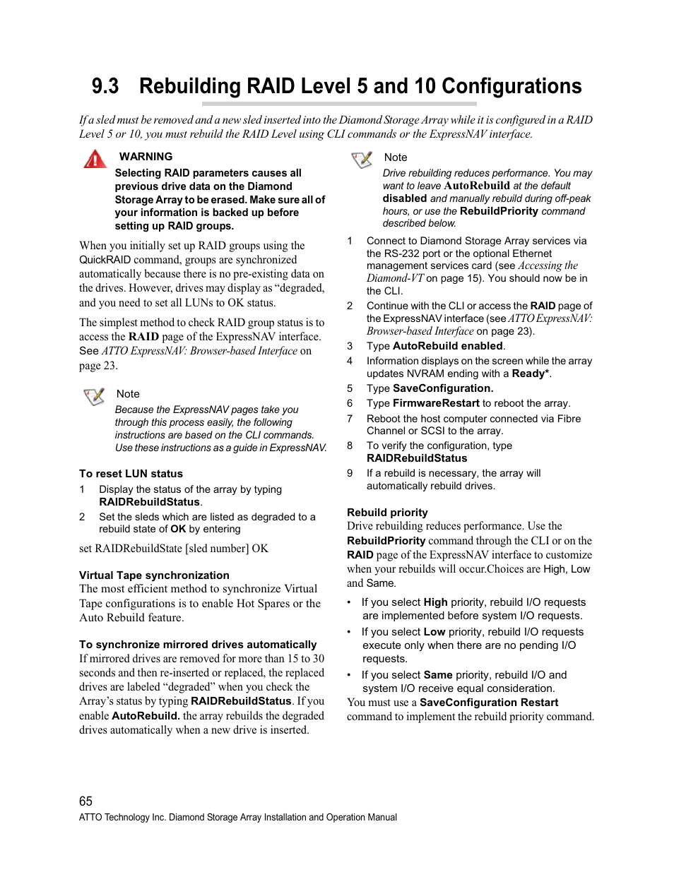 3 rebuilding raid level 5 and 10 configurations | ATTO Technology Diamond Storage Array VT-Class User Manual | Page 76 / 96