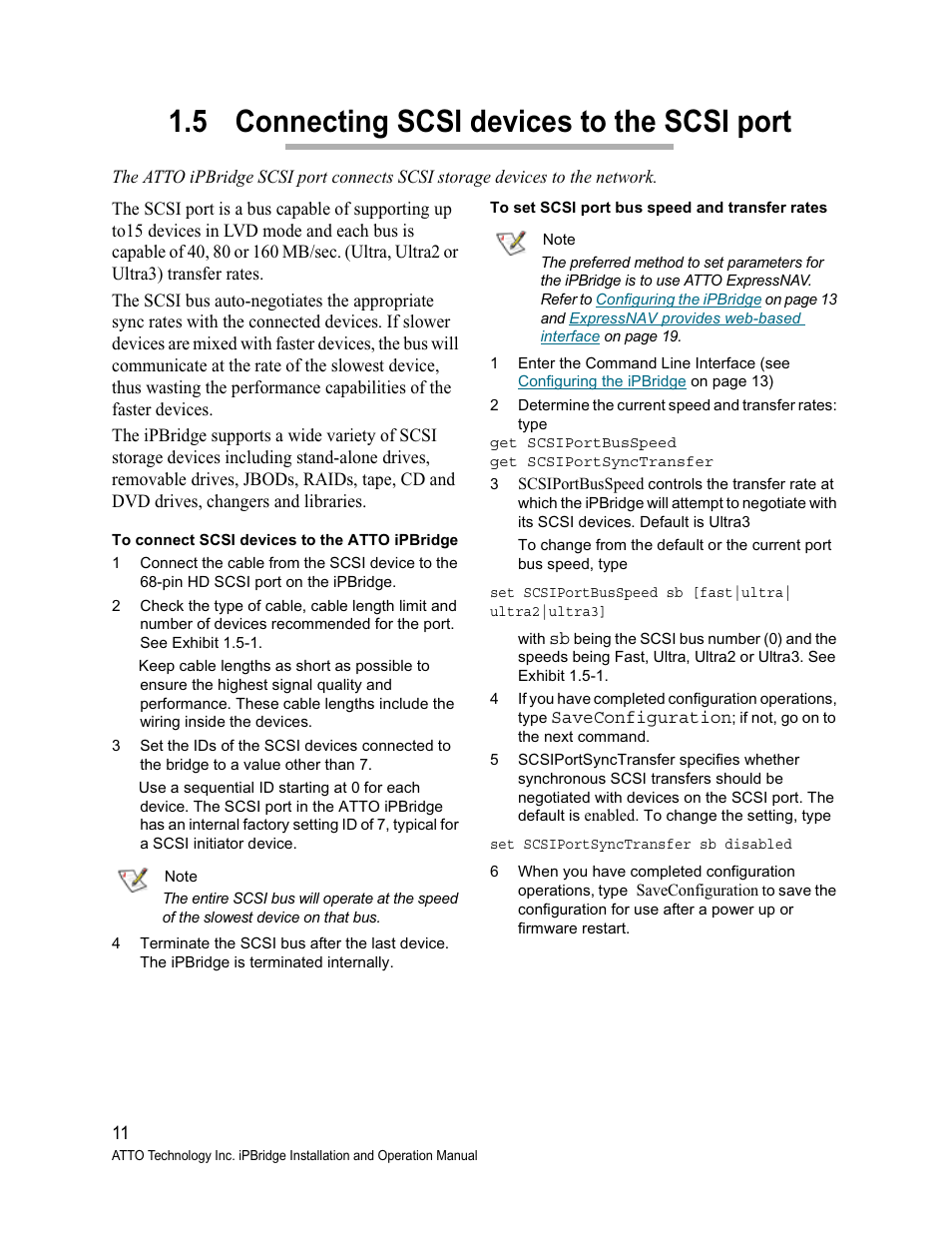 5 connecting scsi devices to the scsi port, Connecting scsi devices to the scsi port | ATTO Technology 1500D/E User Manual | Page 20 / 62