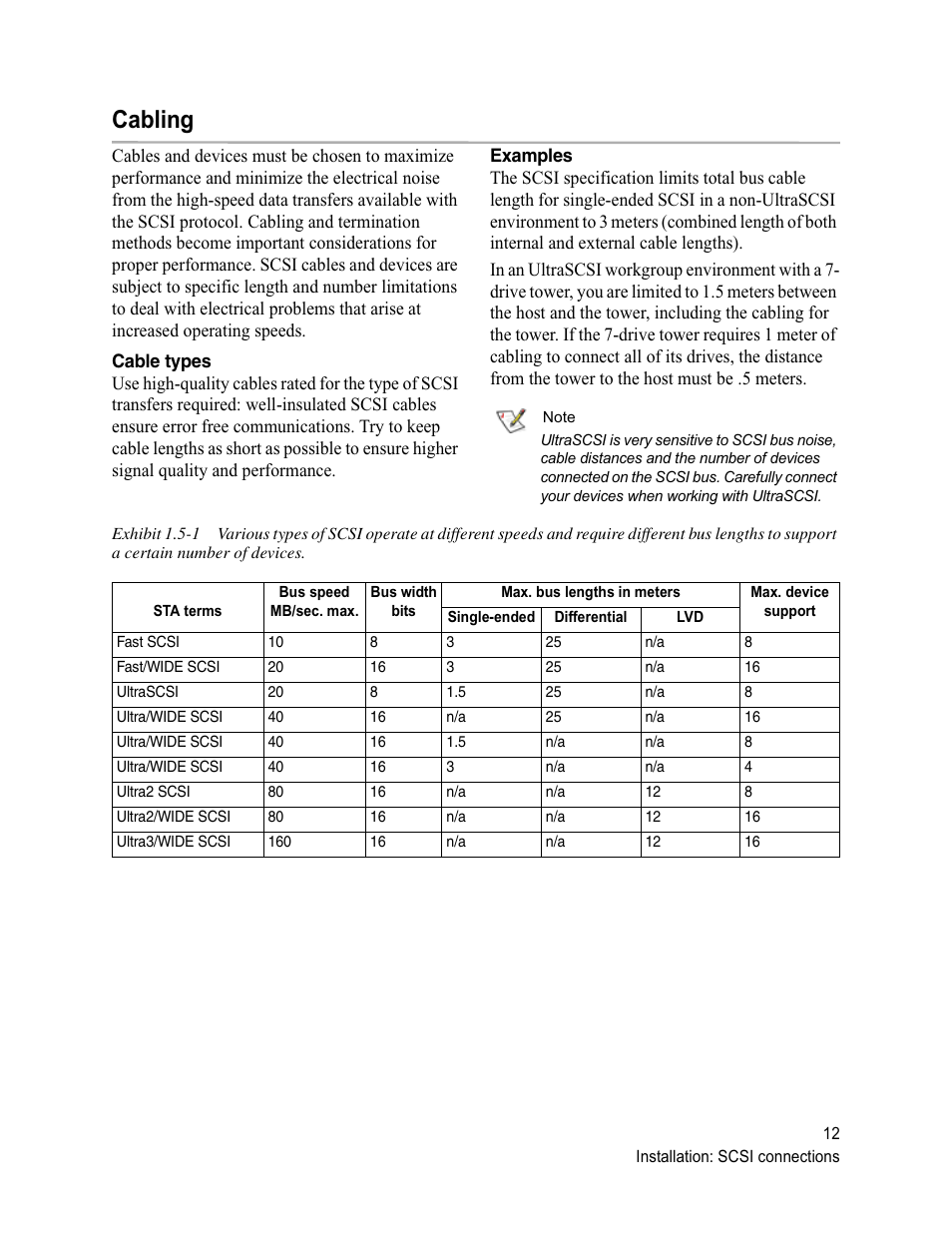 Cabling, Cable types, Examples | Cabling cable types examples, E exhibit 1.5-1, Exhibit 1.5-1 | ATTO Technology 1500D/E User Manual | Page 21 / 62