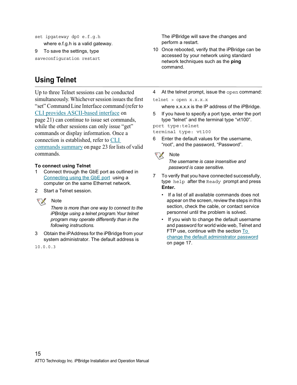 Using telnet, Use telnet, Step 7 | ATTO Technology 1500D/E User Manual | Page 24 / 62