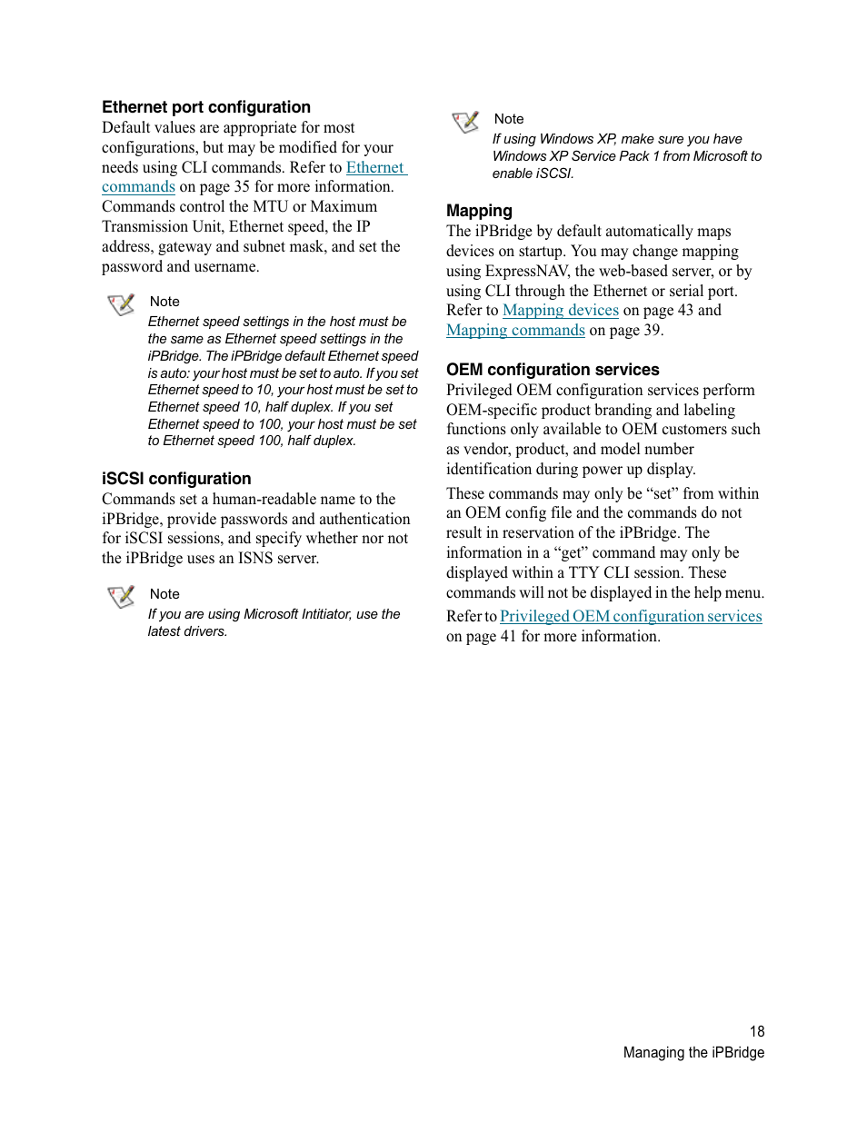Ethernet port configuration, Iscsi configuration, Mapping | Oem configuration services | ATTO Technology 1500D/E User Manual | Page 27 / 62