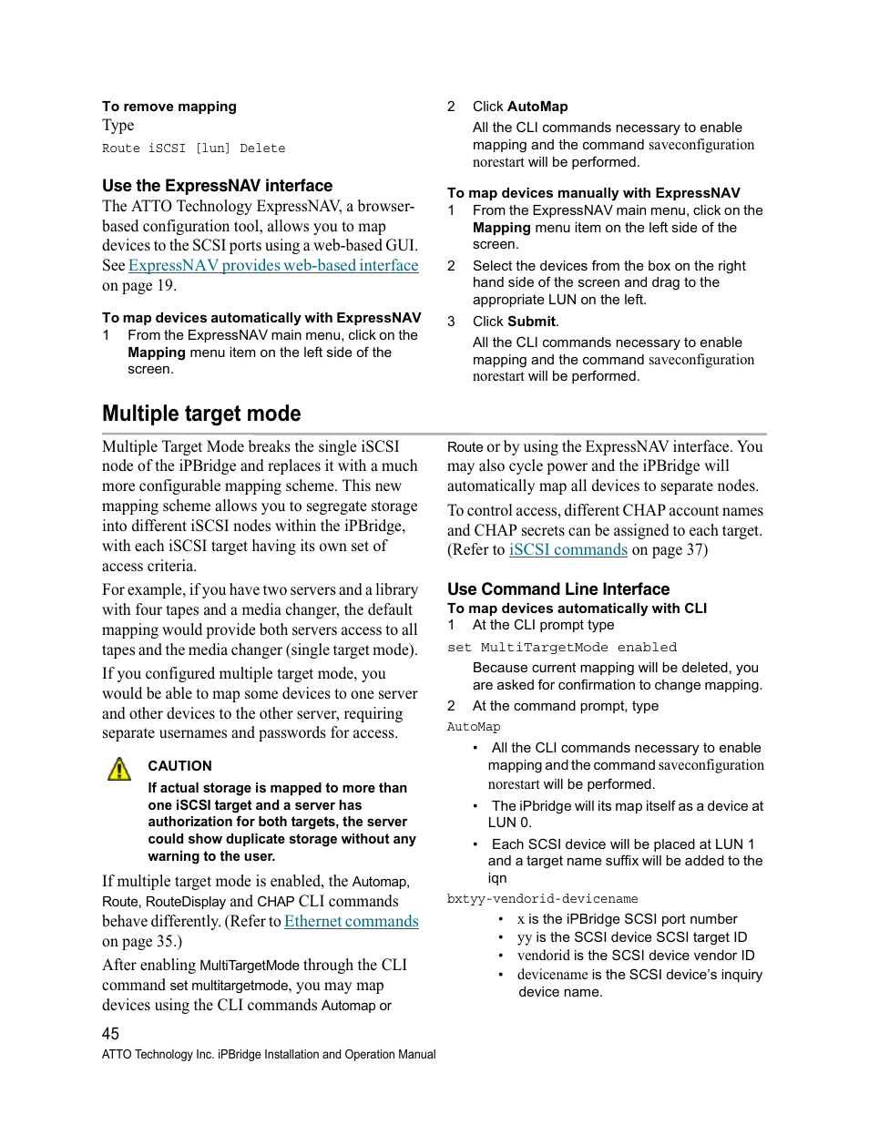 Use the expressnav interface, Multiple target mode, Use command line interface | ATTO Technology 1500D/E User Manual | Page 54 / 62