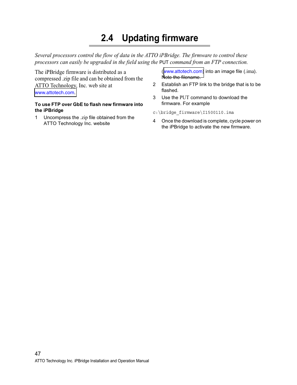 4 updating firmware, Updating, Firmware | Updating firmware | ATTO Technology 1500D/E User Manual | Page 56 / 62