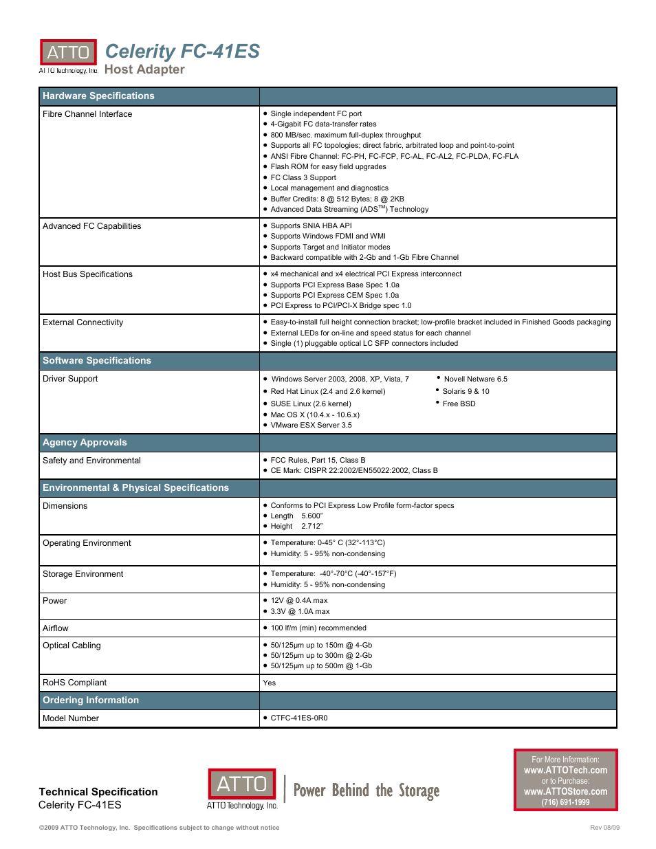 Power behind the storage, Celerity fc-41es, Host adapter | ATTO Technology ATTO Celerity FC-41ES User Manual | Page 2 / 2