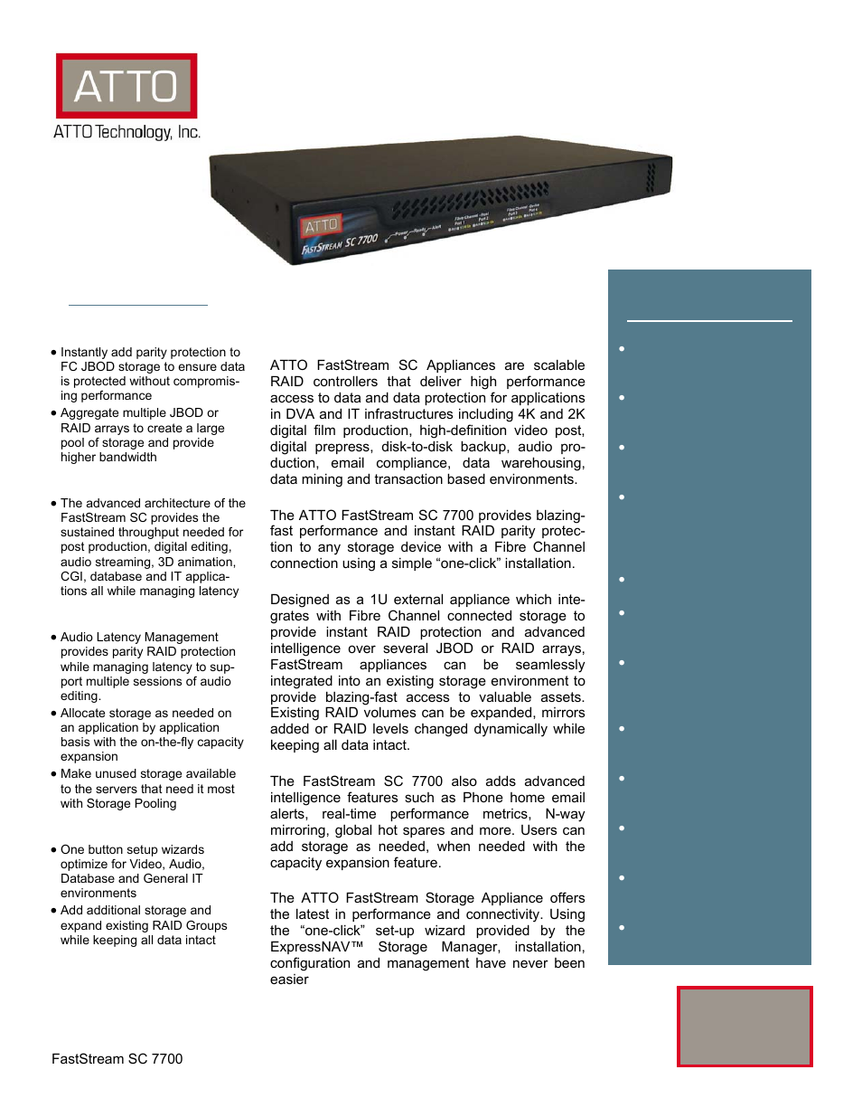 ATTO Technology FastStream SC 7700 User Manual | 2 pages