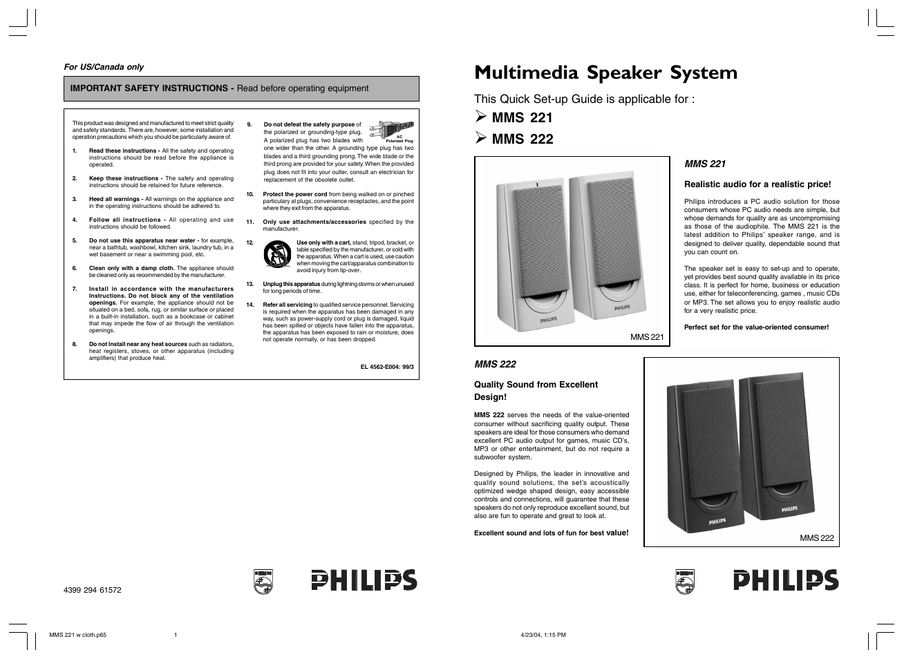 Philips Altavoces multimedia 2.0 User Manual | 2 pages