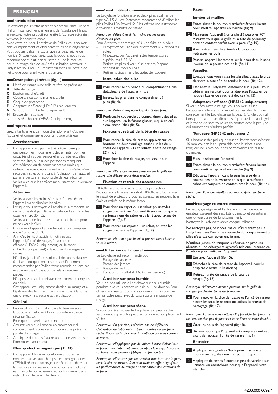 Français | Philips Ladyshave User Manual | Page 6 / 9