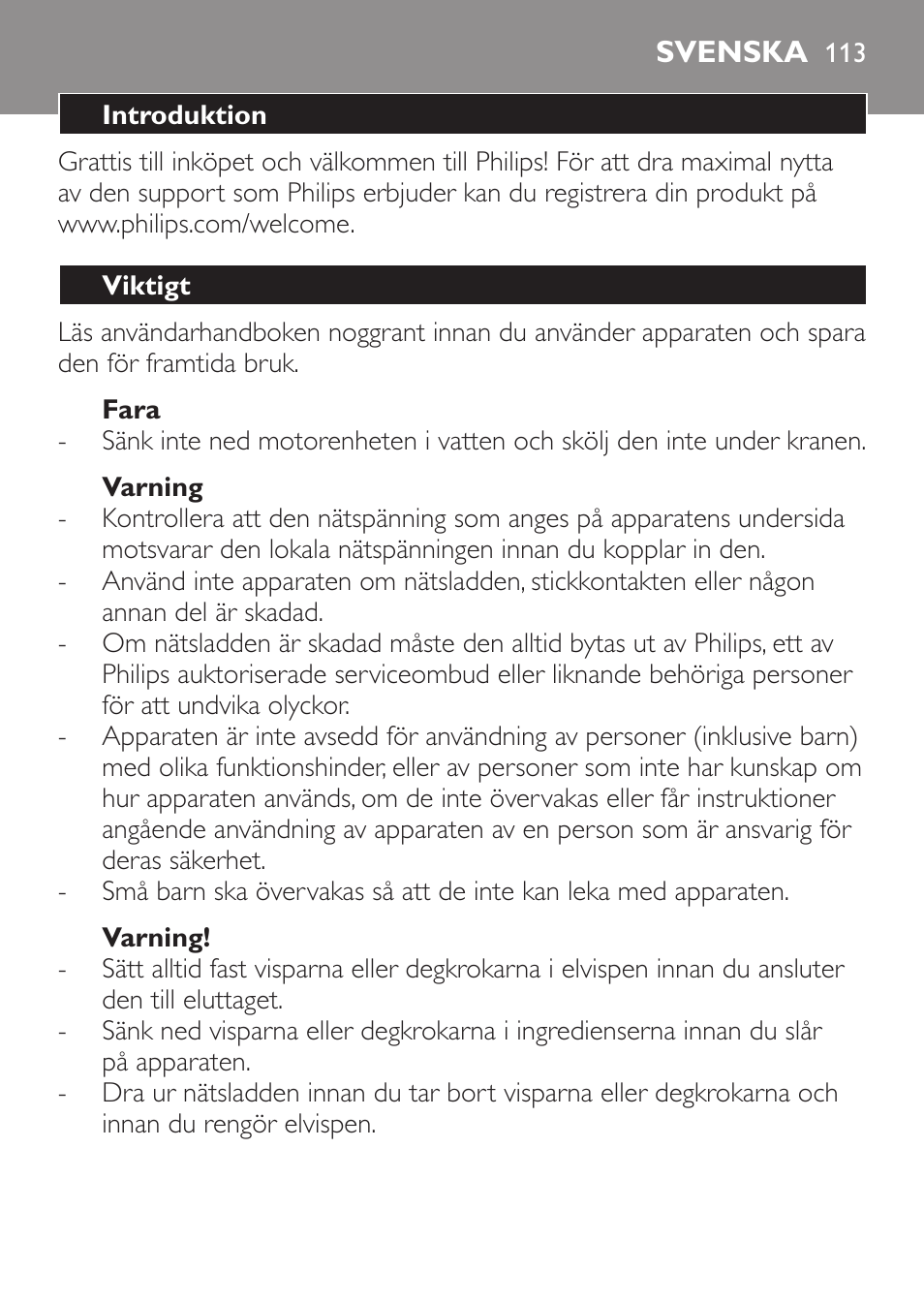 Svenska, Svenska 113 | Philips Daily Collection Amasadora de mano User Manual | Page 113 / 126