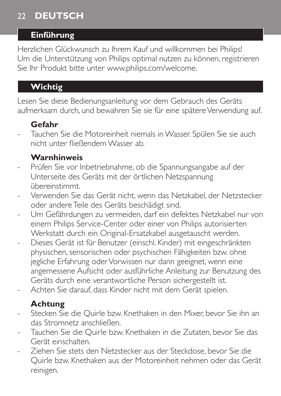 Deutsch, Deutsch 22 | Philips Daily Collection Amasadora de mano User Manual | Page 22 / 126