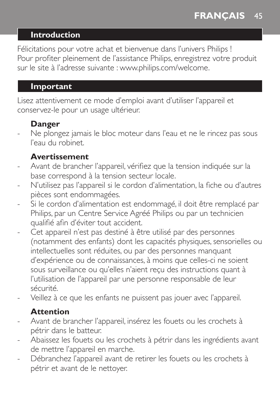 Français, Français 45 | Philips Daily Collection Amasadora de mano User Manual | Page 45 / 126