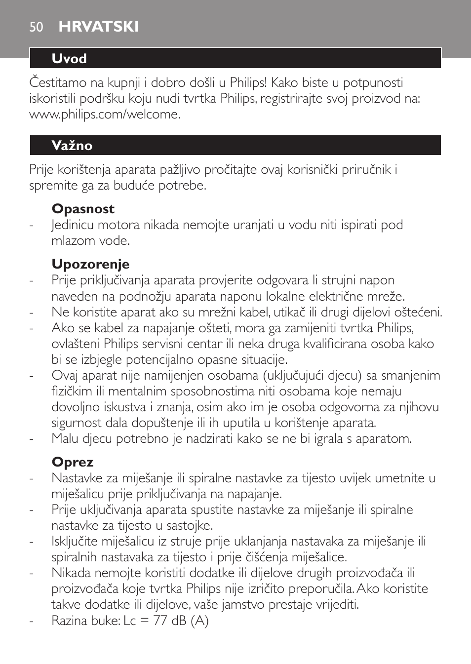 Hrvatski, Hrvatski 50 | Philips Daily Collection Amasadora de mano User Manual | Page 50 / 126