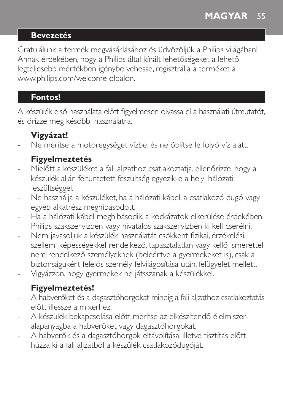 Magyar, Magyar 55 | Philips Daily Collection Amasadora de mano User Manual | Page 55 / 126