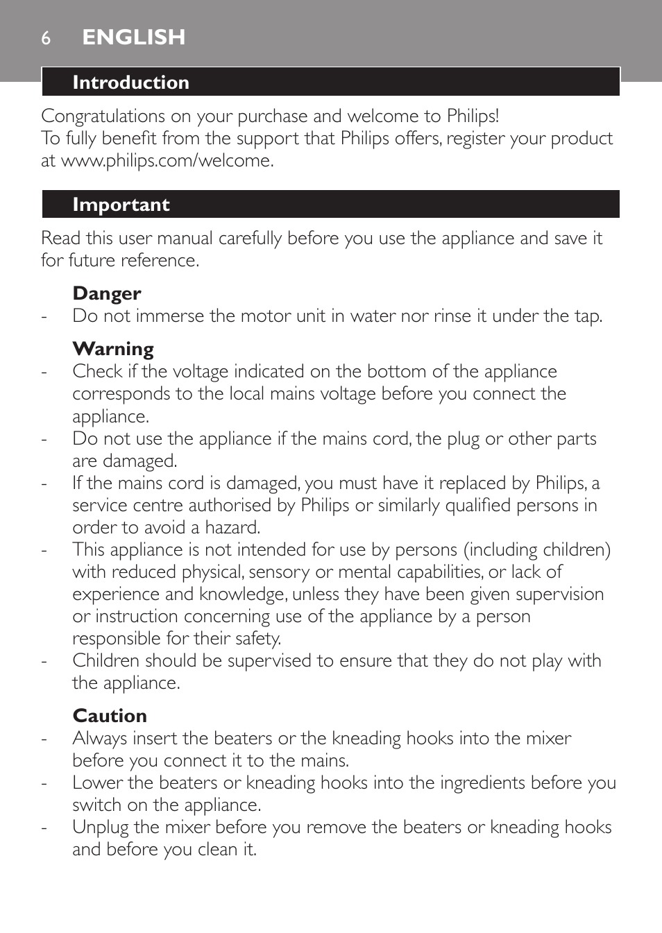 English, English 6 | Philips Daily Collection Amasadora de mano User Manual | Page 6 / 126