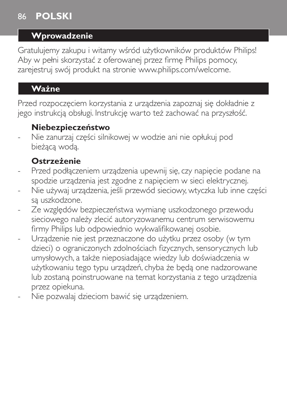 Polski, Polski 86 | Philips Daily Collection Amasadora de mano User Manual | Page 86 / 126