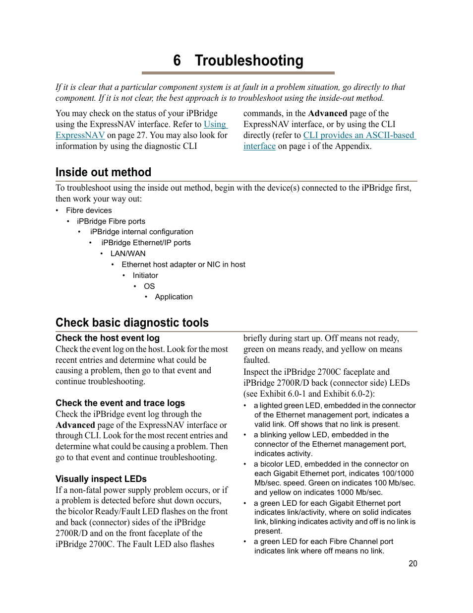 6 troubleshooting, Inside out method, Check basic diagnostic tools | Check the host event log, Check the event and trace logs, Visually inspect leds, Inside out method check basic diagnostic tools | ATTO Technology 2700C User Manual | Page 25 / 50