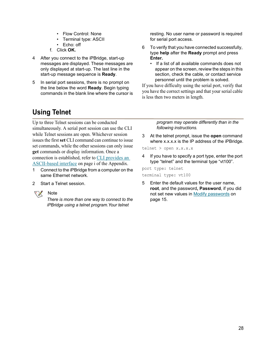 F. click ok, Using telnet, 2 start a telnet session | ATTO Technology 2700C User Manual | Page 33 / 50