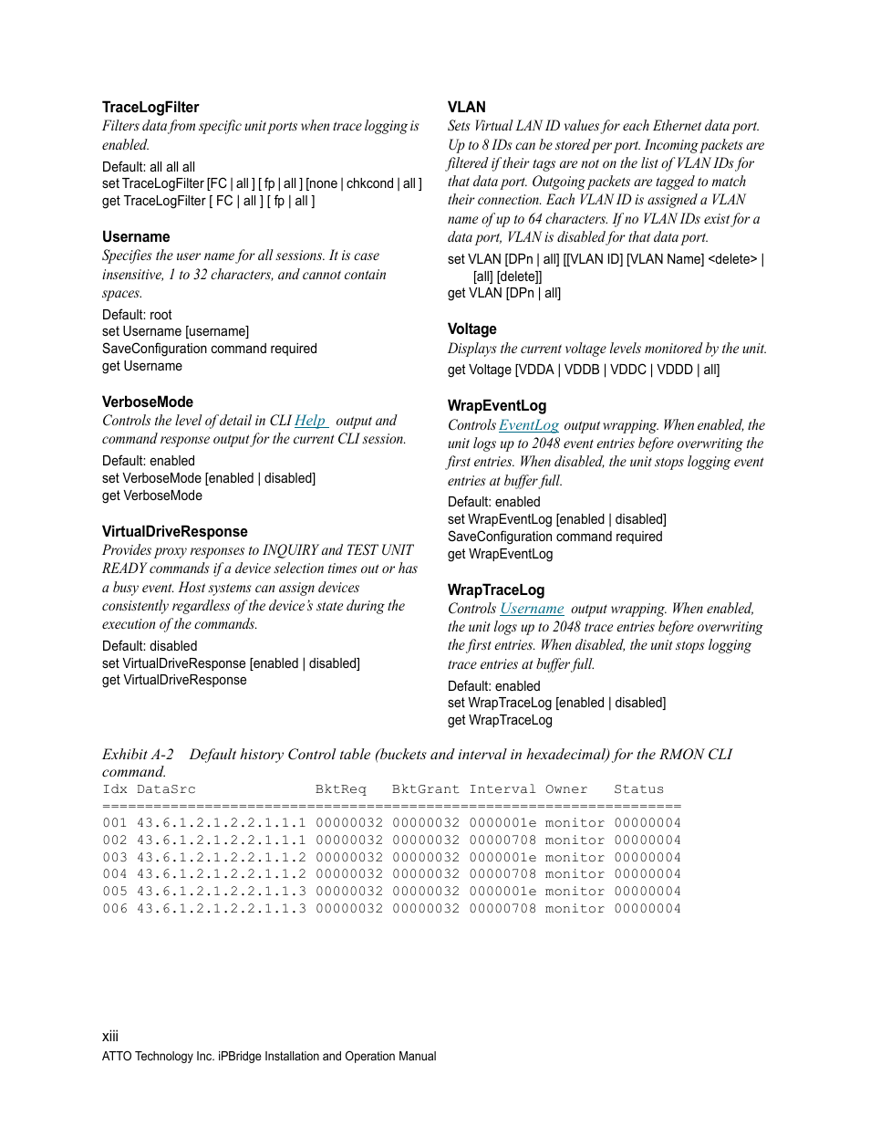 Tracelogfilter, Username, Verbosemode | Virtualdriveresponse, Vlan, Voltage, Wrapeventlog, Wraptracelog | ATTO Technology 2700C User Manual | Page 46 / 50