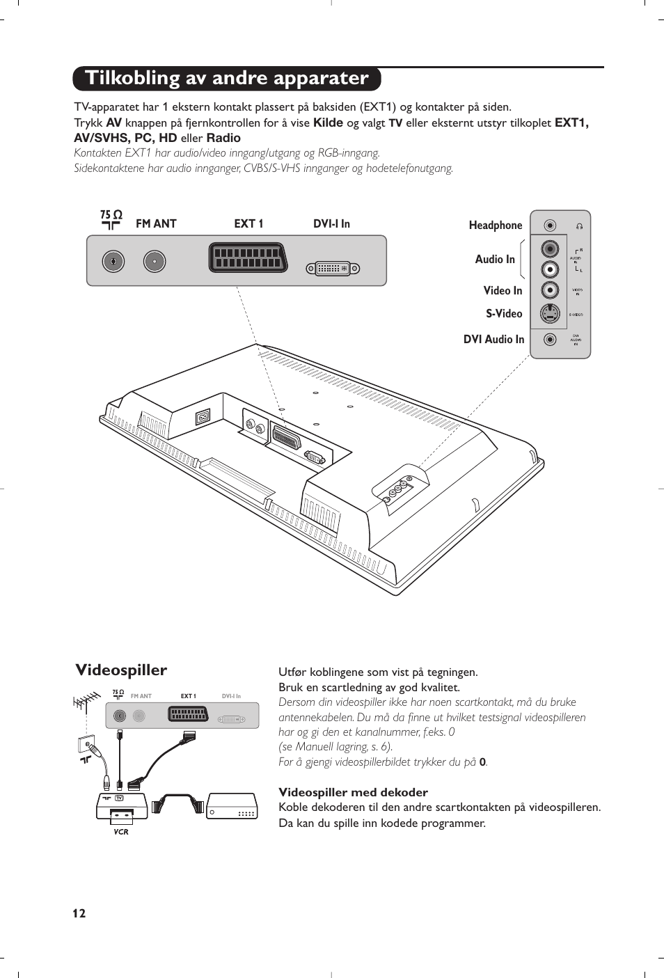 Tilkobling av andre apparater, Videospiller | Philips Flat TV User Manual | Page 112 / 172