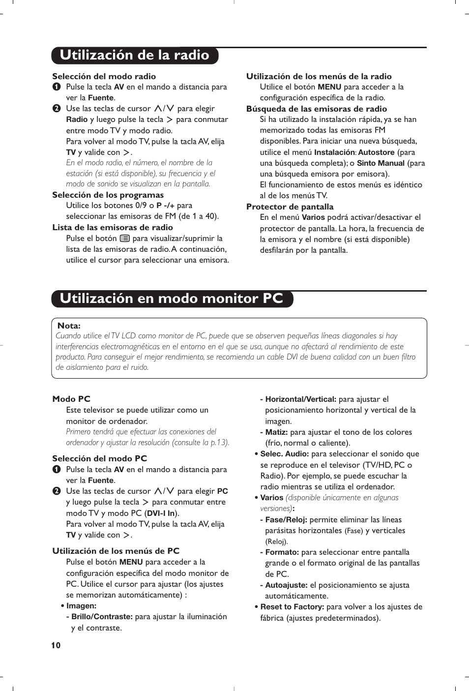 Utilización en modo monitor pc, Utilización de la radio | Philips Flat TV User Manual | Page 152 / 172