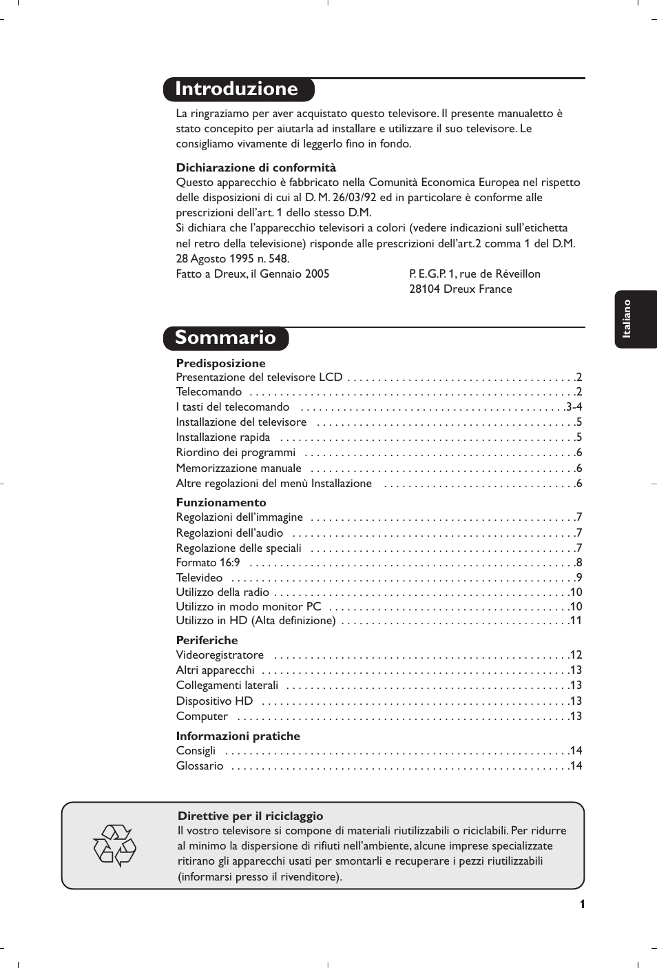 Introduzione sommario | Philips Flat TV User Manual | Page 45 / 172