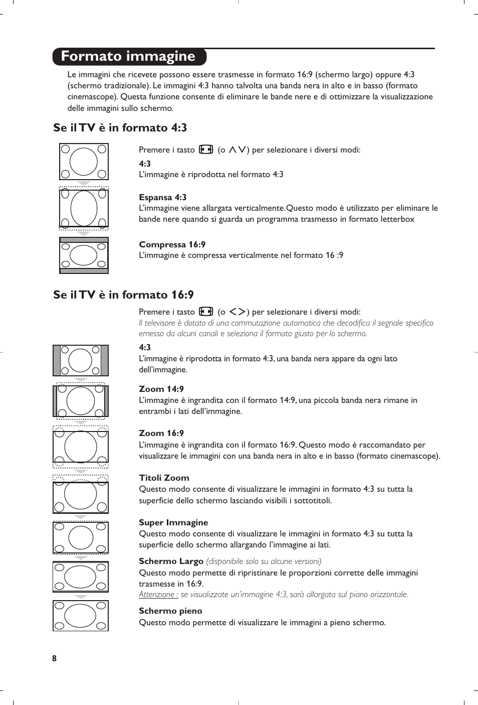 Formato immagine | Philips Flat TV User Manual | Page 52 / 172