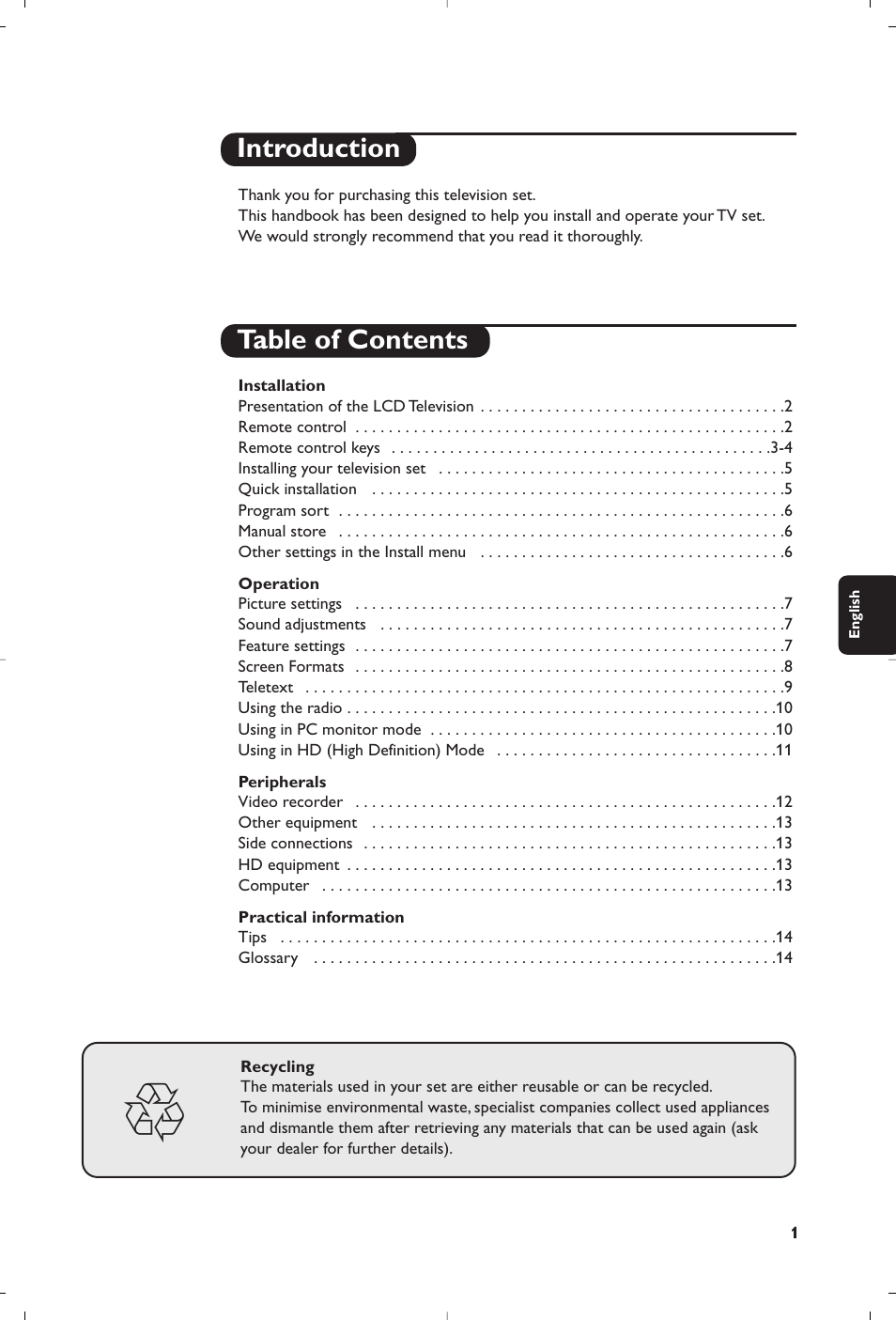 Introduction table of contents | Philips Flat TV User Manual | Page 73 / 172