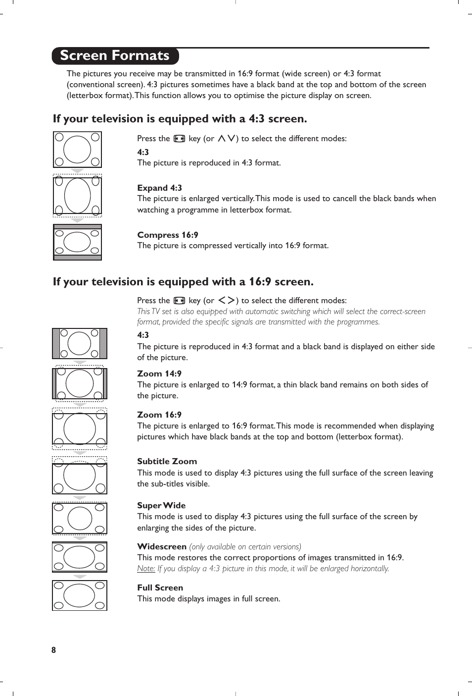 Screen formats | Philips Flat TV User Manual | Page 80 / 172