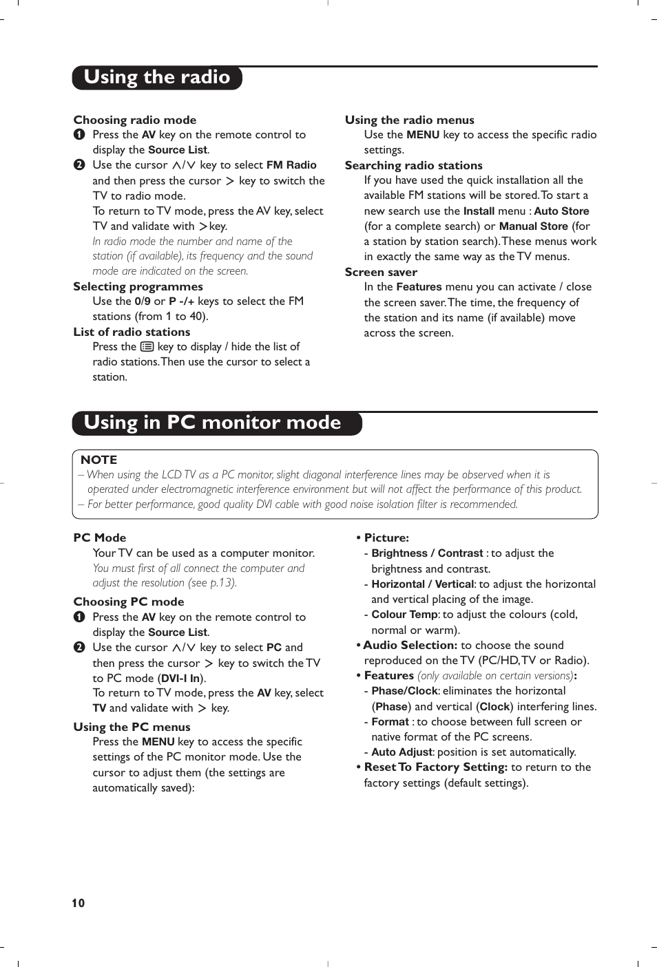 Using the radio, Using in pc monitor mode | Philips Flat TV User Manual | Page 82 / 172