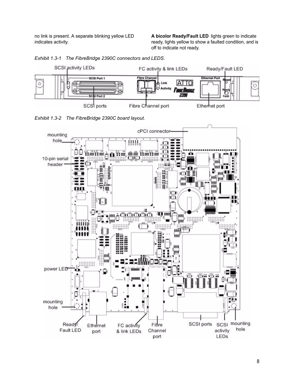 Exhibit 1.3-2 the fibrebridge 2390c board layout | ATTO Technology 2400C/R/D User Manual | Page 13 / 50