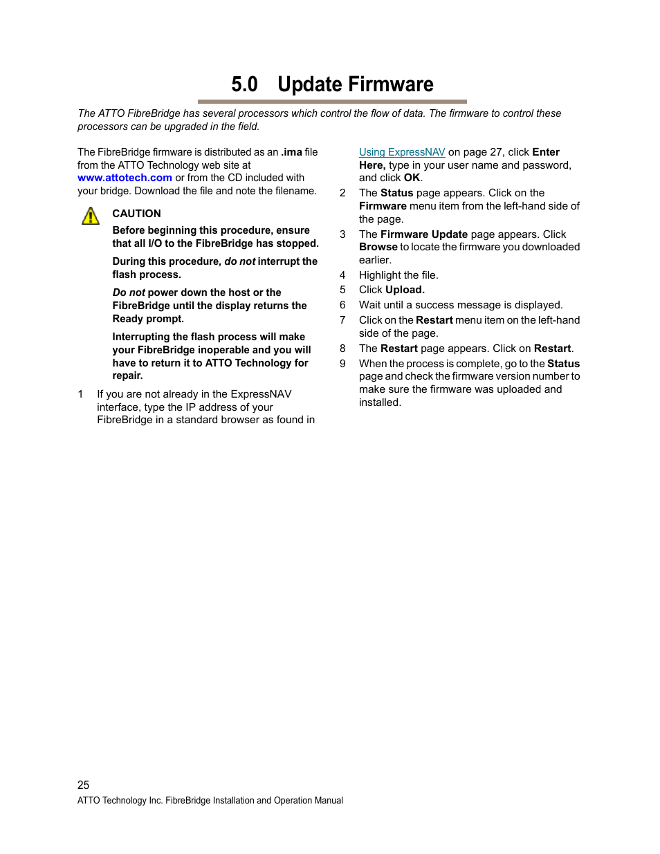 0 update firmware, Update firmware | ATTO Technology 2400C/R/D User Manual | Page 30 / 50