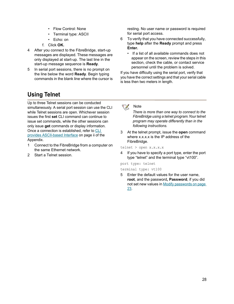 Using telnet | ATTO Technology 2400C/R/D User Manual | Page 33 / 50