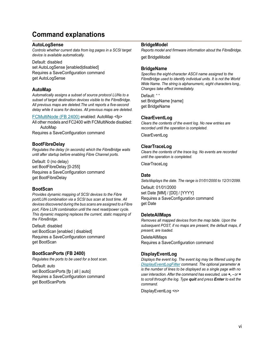 Command explanations, Line interface commands in, And in | Appendix | ATTO Technology 2400C/R/D User Manual | Page 39 / 50