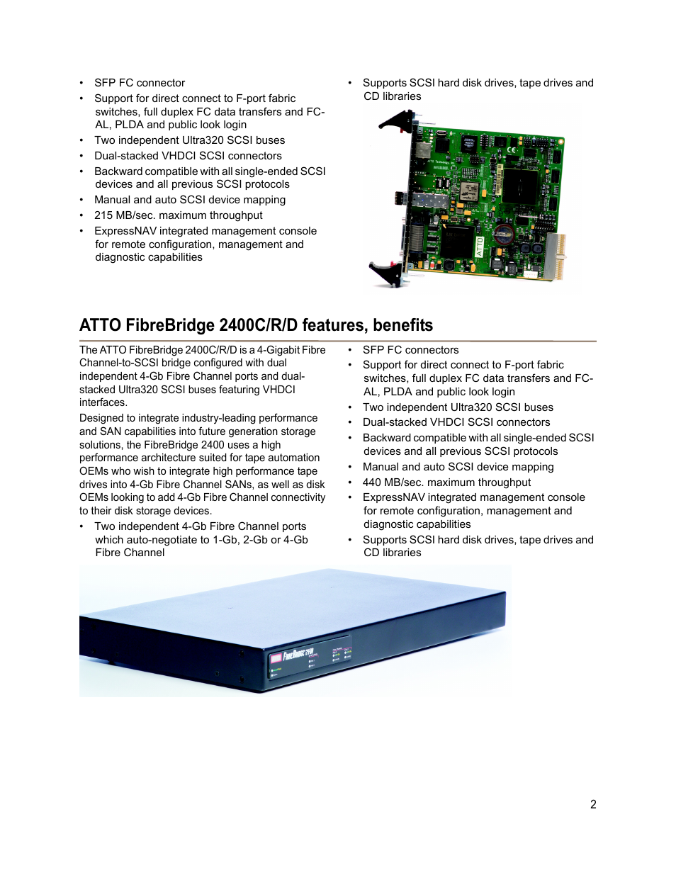 Atto fibrebridge 2400c/r/d features, benefits | ATTO Technology 2400C/R/D User Manual | Page 7 / 50