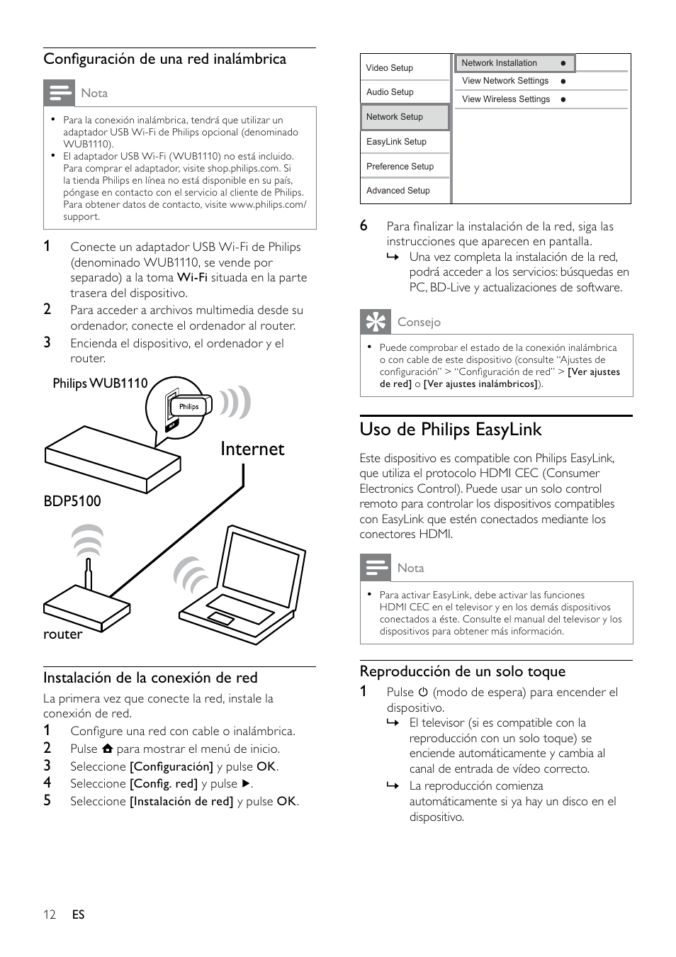 Uso de philips easylink | Philips 5000 series Reproductor de Blu-ray Disc User Manual | Page 12 / 53