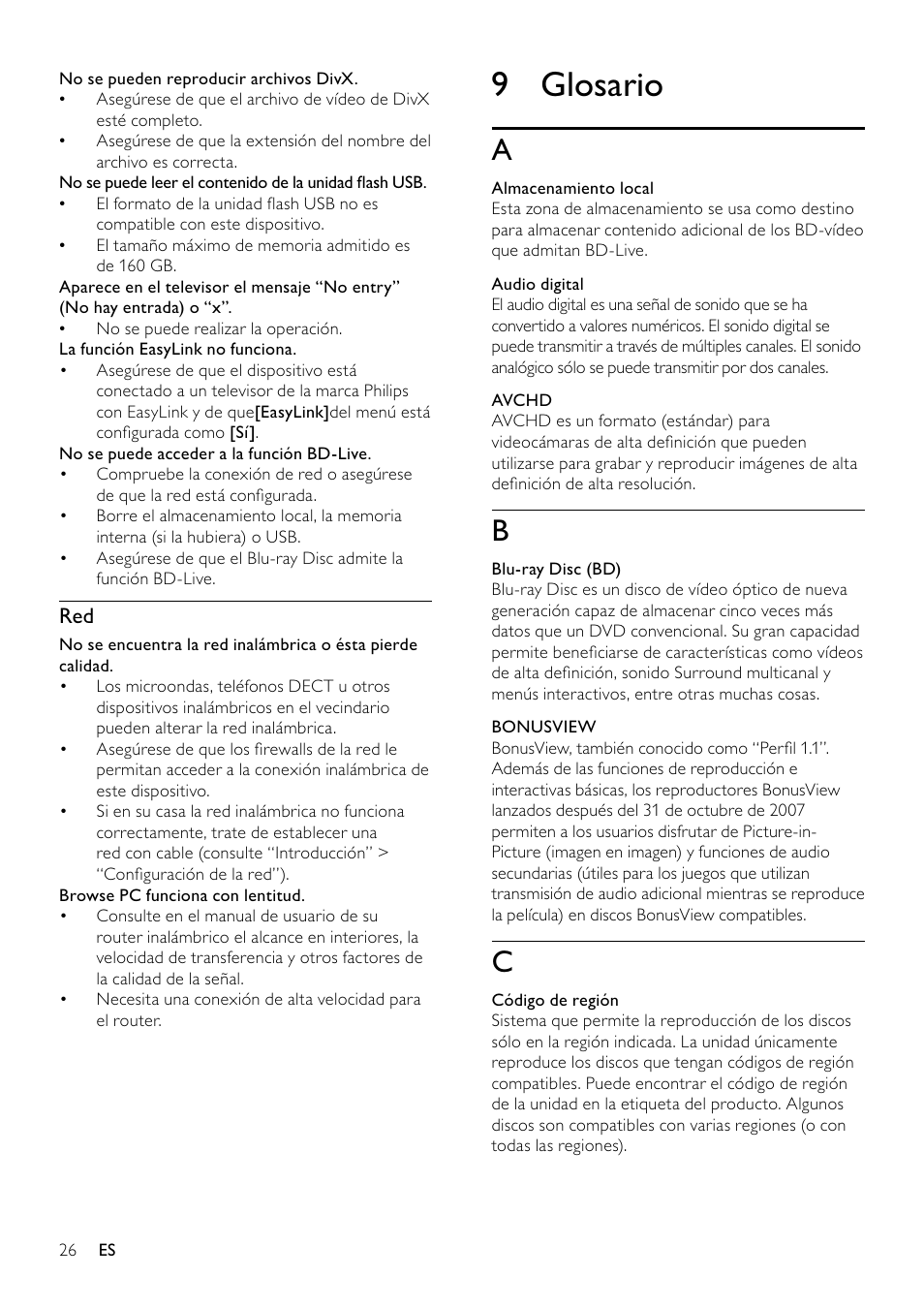 9 glosario | Philips 5000 series Reproductor de Blu-ray Disc User Manual | Page 26 / 53