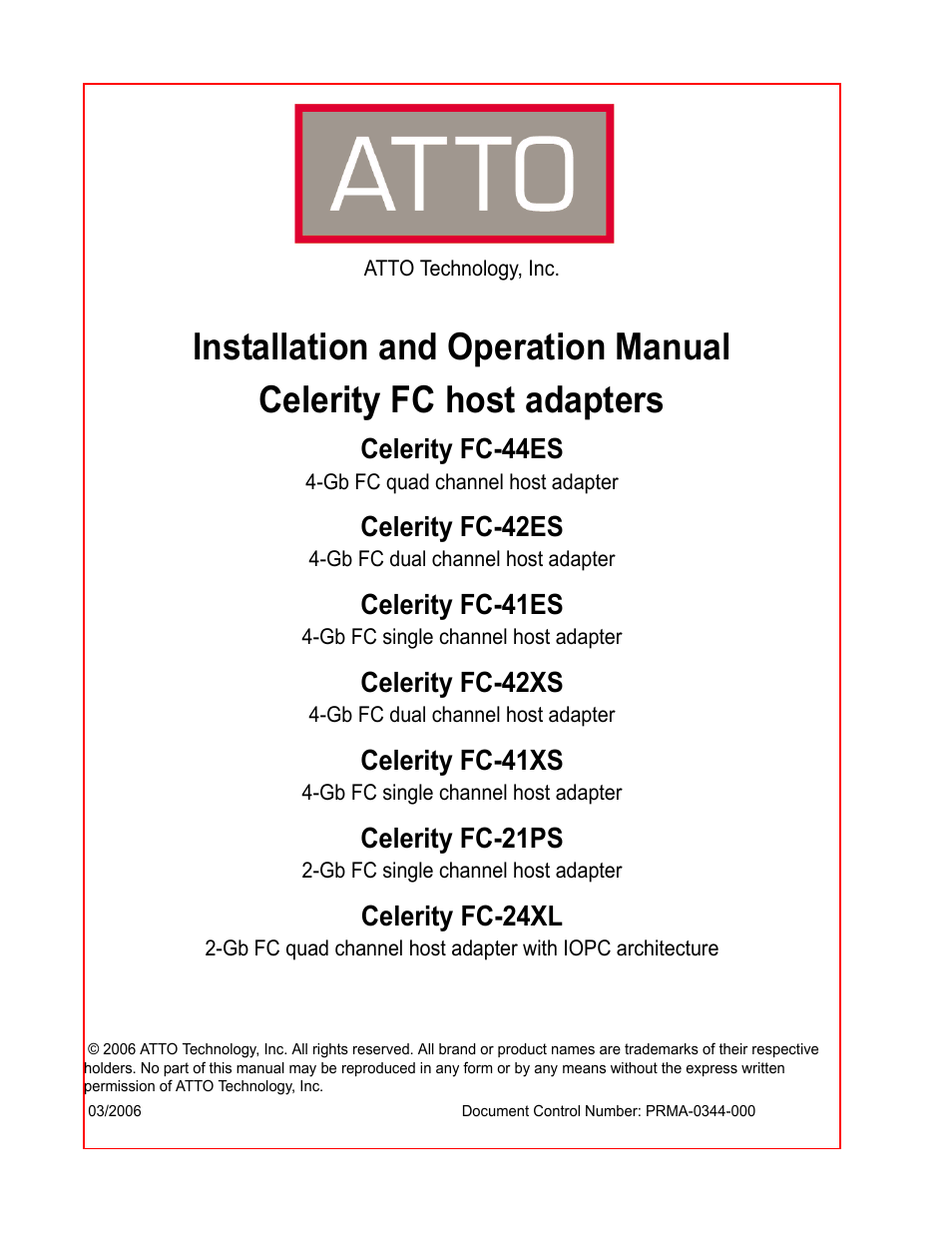 ATTO Technology Celerity FC host adapters FC-44ES 4-Gb User Manual | 35 pages