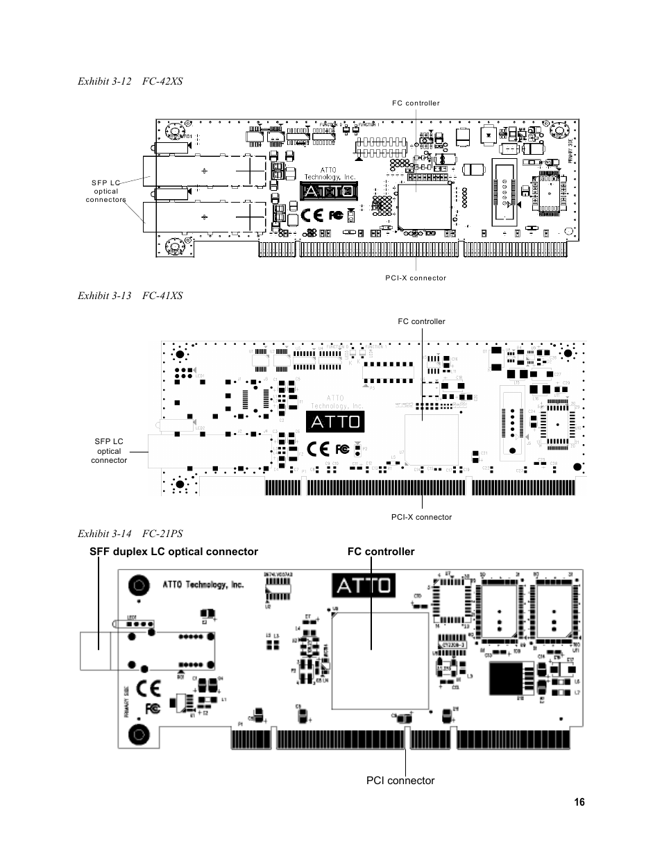 Exhibit 3-12 fc-42xs, Exhibit 3-13 fc-41xs, Exhibit 3-14 fc-21ps | ATTO Technology Celerity FC host adapters FC-44ES 4-Gb User Manual | Page 21 / 35