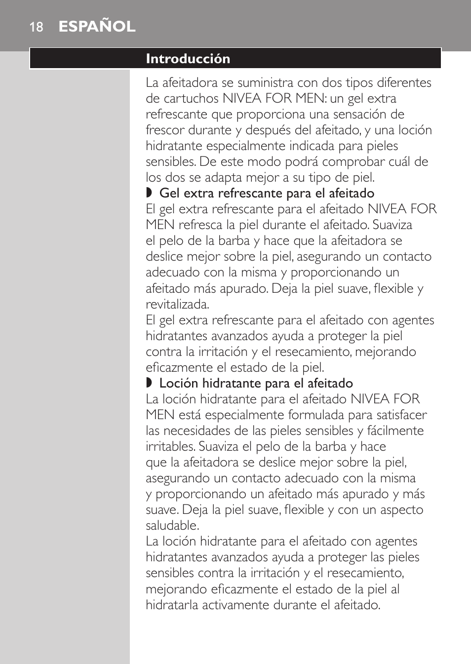 Español, Introducción | Philips Afeitadora NIVEA FOR MEN User Manual | Page 16 / 92