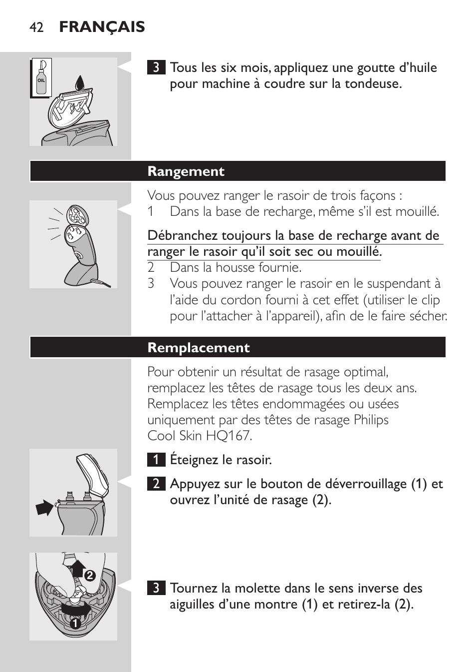 Rangement, Remplacement, Français | Philips Afeitadora NIVEA FOR MEN User Manual | Page 40 / 92