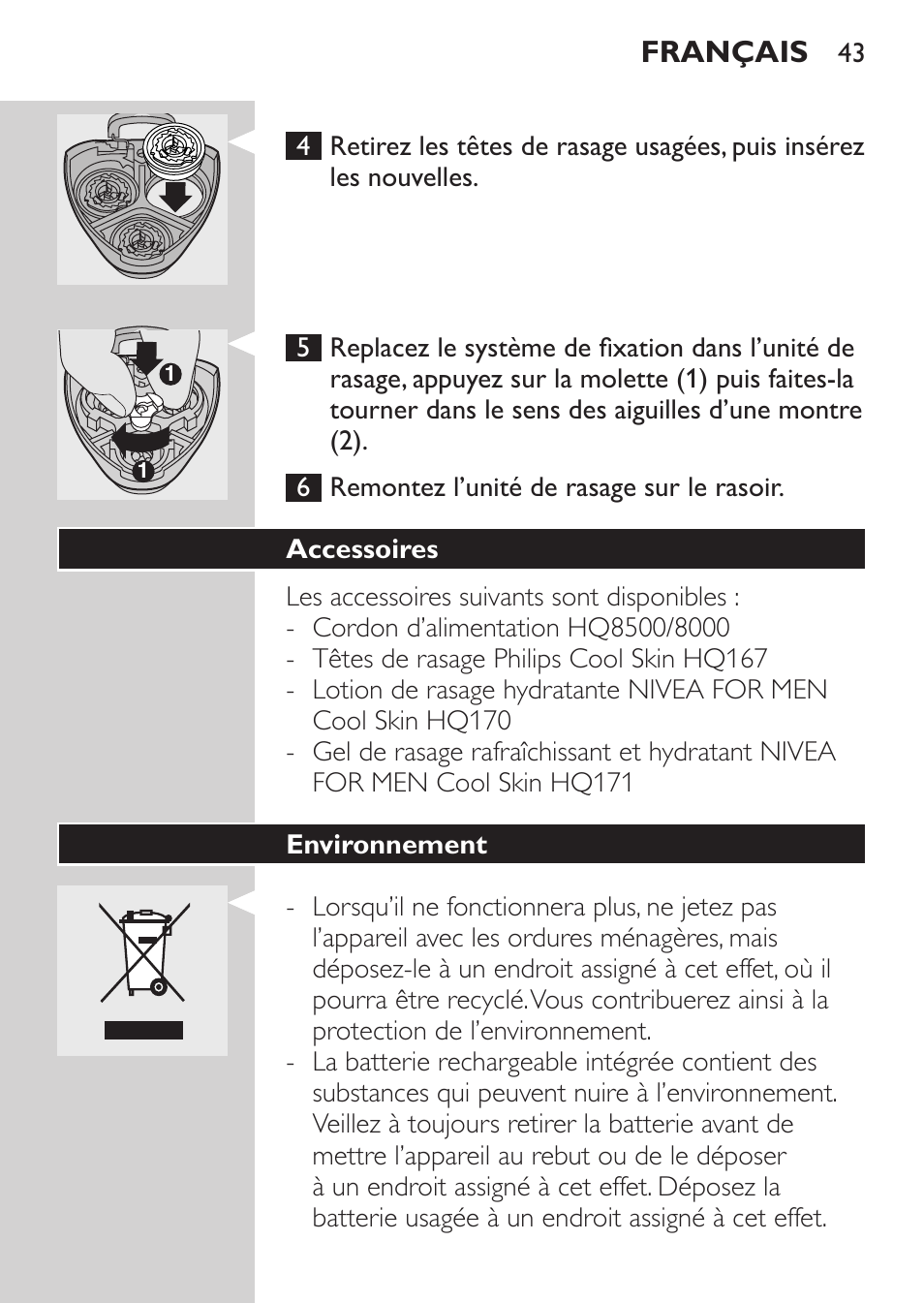 Accessoires, Français | Philips Afeitadora NIVEA FOR MEN User Manual | Page 41 / 92