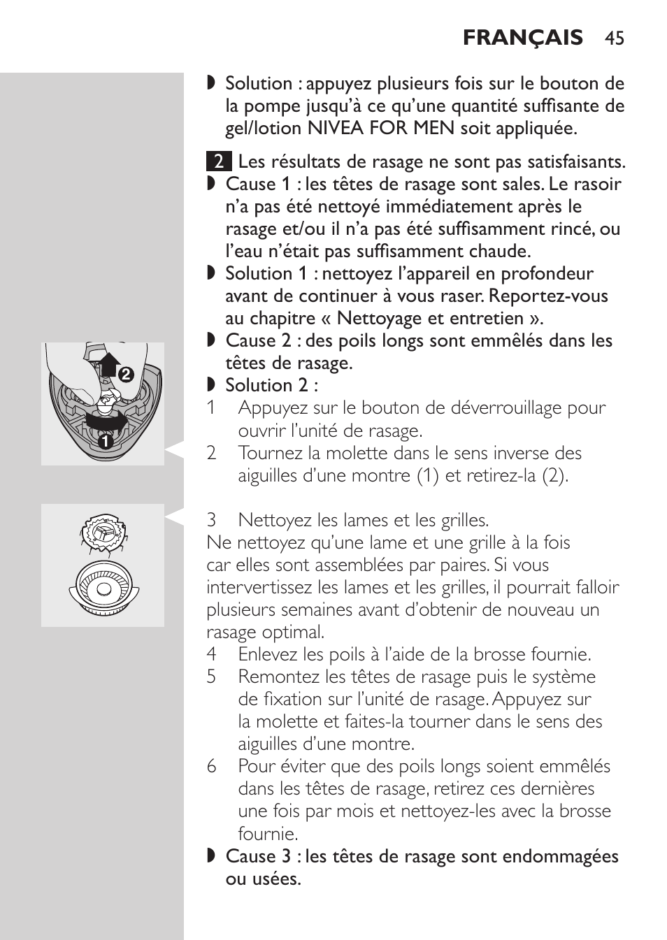 Dépannage, Français | Philips Afeitadora NIVEA FOR MEN User Manual | Page 43 / 92