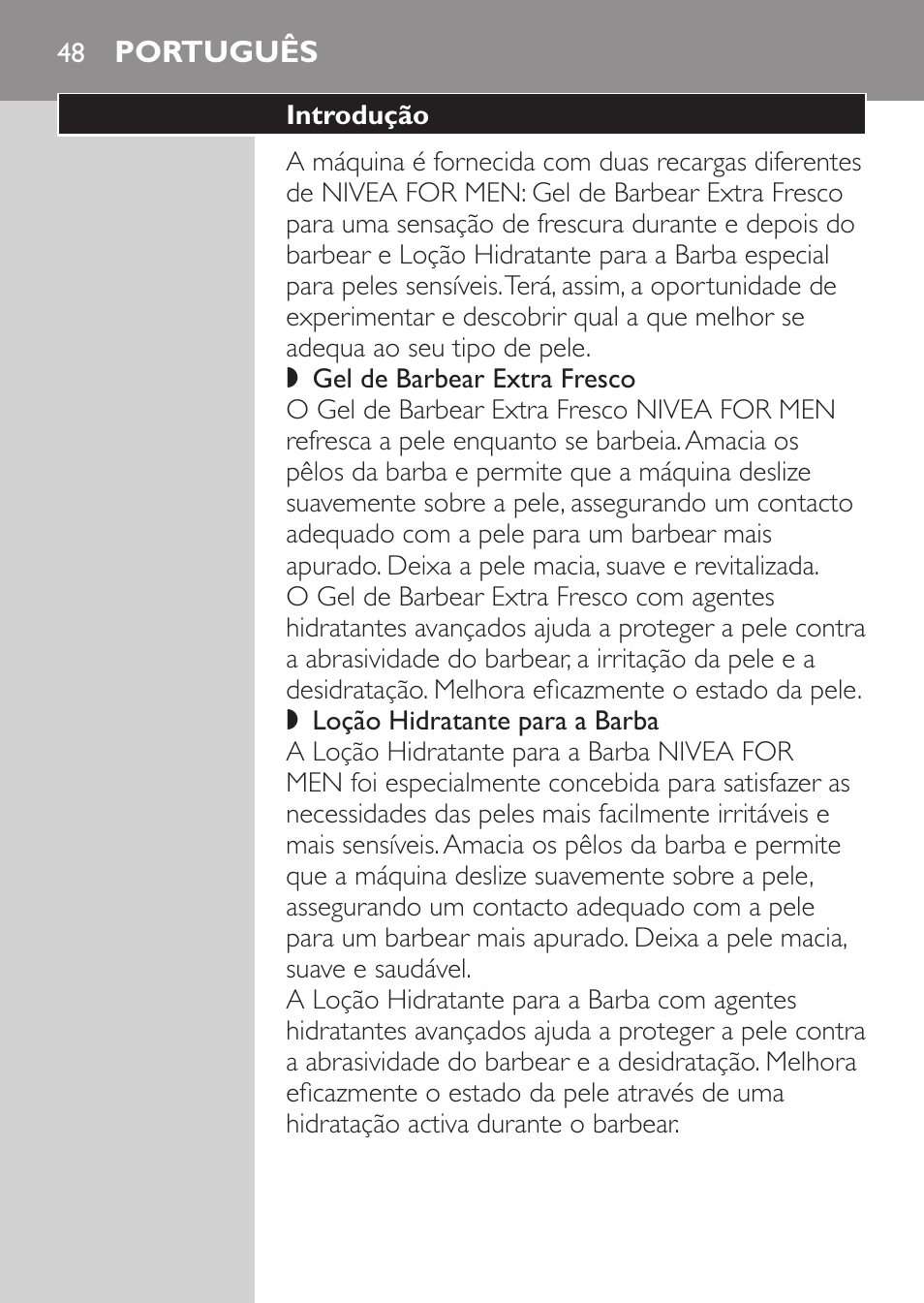 Português, Introdução | Philips Afeitadora NIVEA FOR MEN User Manual | Page 46 / 92