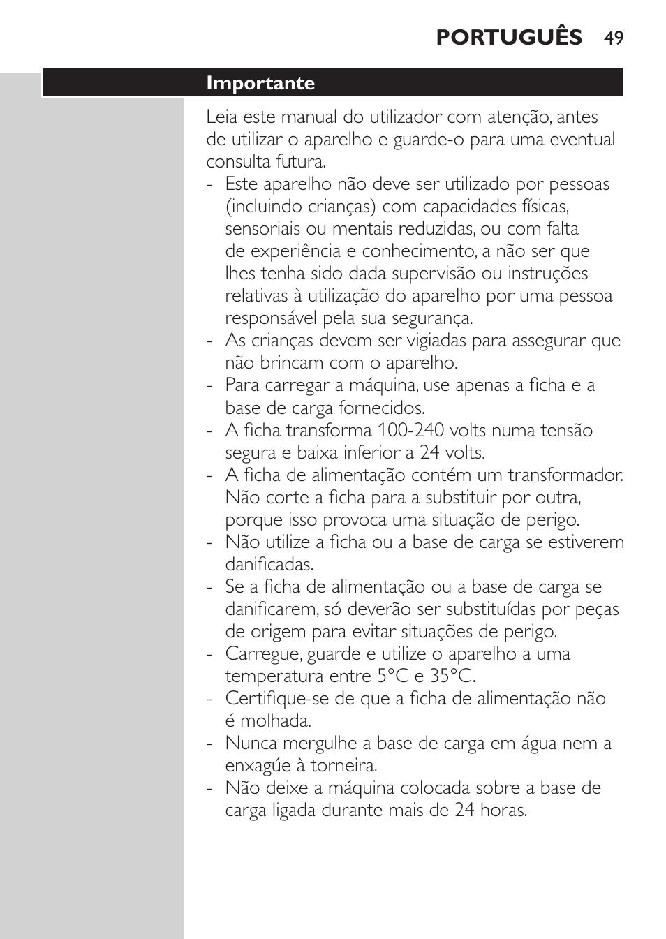 Importante | Philips Afeitadora NIVEA FOR MEN User Manual | Page 47 / 92