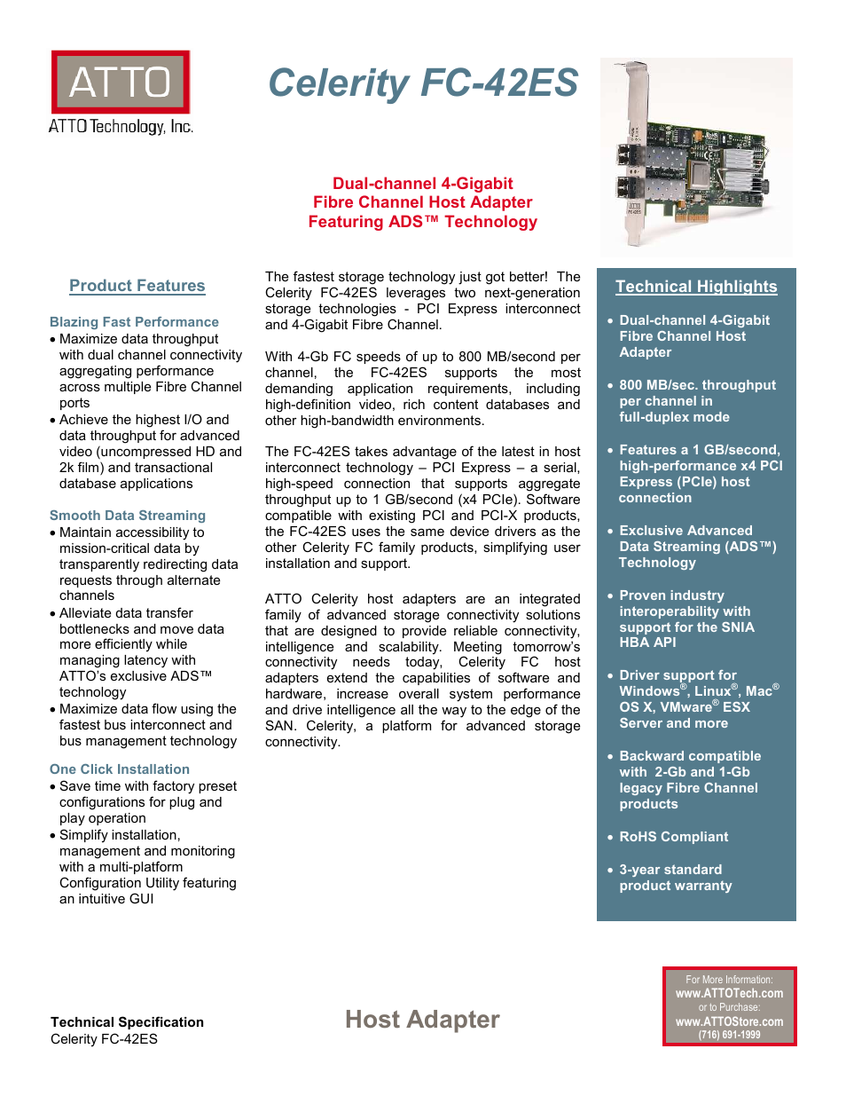 ATTO Technology ATTO Celerity FC-42ES User Manual | 2 pages